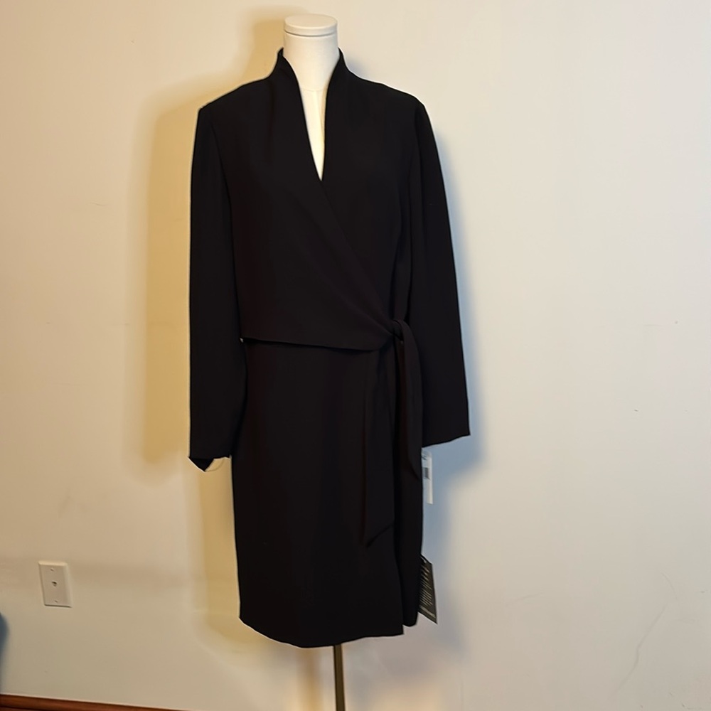 Classic Black Wrap Midi Dress with Tie Waist